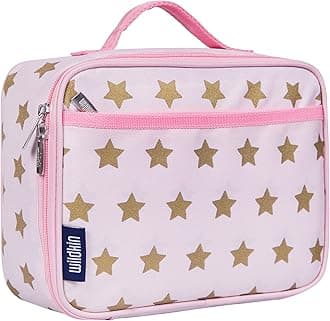 Wildkin Kids Insulated Lunch Box Bag for Boys & Girls, Reusable Kids Lunch Box is Perfect for Elementary, Ideal Size for Packing Hot or Cold Snacks for School & Travel Bento Bags (Pink and Gold Stars)