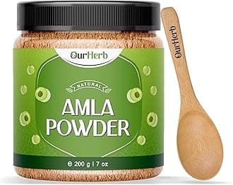 Pure & Natural Amla (Indian Gooseberry) Powder for Health, Skin & Hair with Wooden Spoon - 200g | 7 Oz