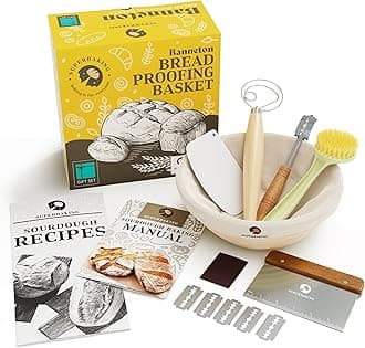 9' Round Banneton Bread Proofing Basket Gift Set– Sourdough Starter Kit for Crusty Artisan Style Loaves, Includes Essential Bread Baking Supplies & Tools - Ideal Gift for Bakers