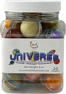 FirstChoiceCandy Jelly Filled Gummies - Assorted Flavor Gummy Filled Candies - Filled With Fruit Jams - 20 Pieces In Resealable Jar (Universe)