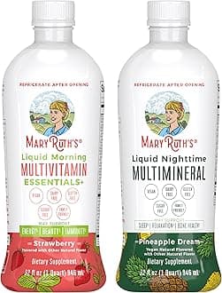 Liquid Morning Multivitamin (Strawberry) & Liquid Nighttime Multimineral (Pineapple) | Clean Label Project Verified® | Vitamins & Magnesium for Energy, Bedtime, & Overall Health | Vegan