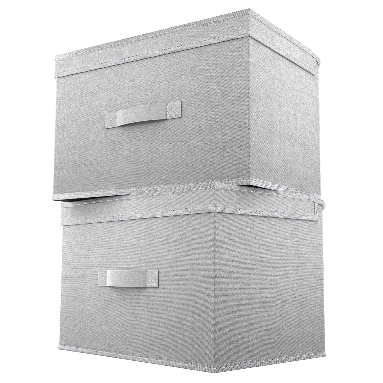 Foldable Storage Bins with Lid Polyester Cotton Fabric Storage Boxes Large Basket Cube with Handle for Toys Home Closet Office Nursery - 15.5x10.2x10.2, 2 Pack