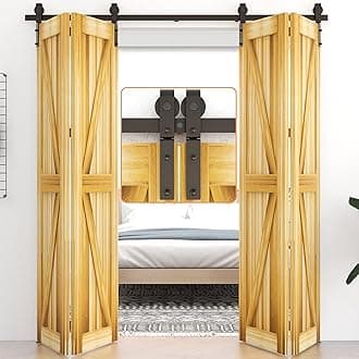 150CM /5FT Bi-Folding Sliding Barn Door Hardware,Heavy Duty Roller Track Kit，Silent and Easy to Install for 4 Doors Hardware Kit,No Door Panel,Applicable to Door Openings 120-130CM Black