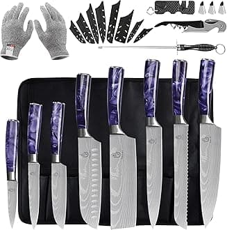 FULLHI Knife Set, 14pcs Japanese Knives Set, Multiple Colour Premium German Stainless Steel Chef Knife Set