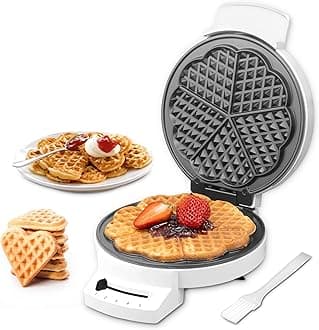Mini Heart Shaped Waffle Maker, Thin Waffle Maker Iron with Shade Control, Make 7'' Large Waffle or 5 Mini Heart Waffles, Non Stick Cooking Plates with Fast & Even Heating