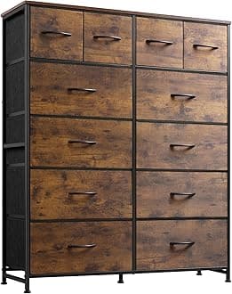 WLIVE Storage Organizer Unit with 12 Fabric Bins, Storage Drawers Organizer with Steel Frame, Tall Storage Tower Organizaton for Living Room, Hallway, Office, Rustic Brown Wood Grain PrintThe Forest Stewardship Council