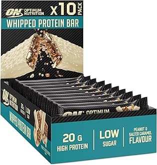 ON Whipped Bar, High Protein Snack with White Chocolate Flavour Coating, Low Sugar Protein Bar, Peanut & Salted Caramel, 10 x 68g Pack