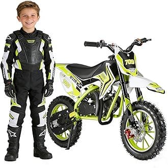 49cc Kids Dirt Bike, 2-Stroke Dirtbike, 40KM/H Gas Power Motocross, Off Road Mini Motorcycle with Front Rear Disc Brakes, Mini Dirt Bike for Kids 5-15 Years Old 5-star quality (Green)