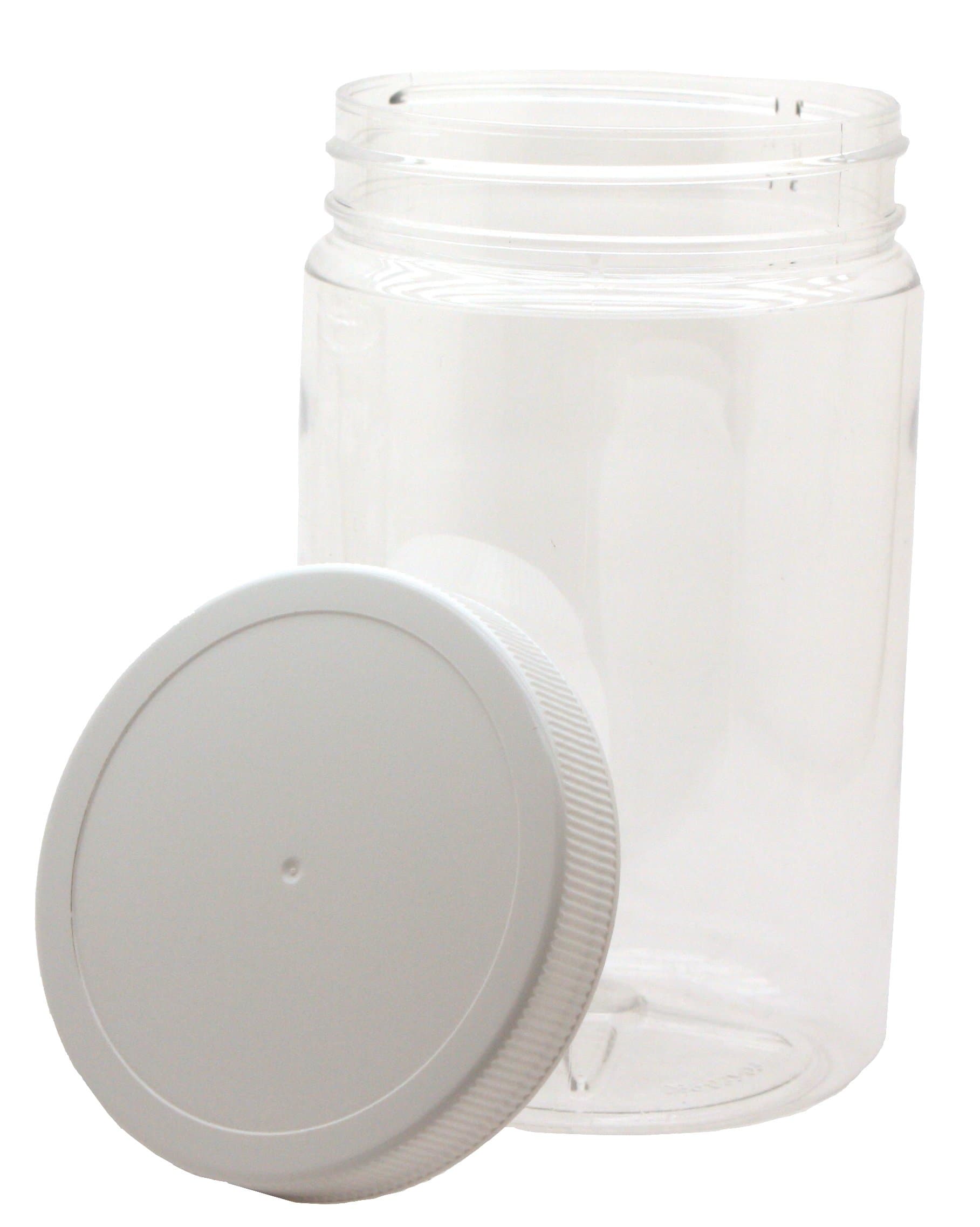 J&S - Plastic Mason Jars with Lids - 32 Oz Plastic Containers with Lids - 4 Pack - Clear BPA Free PET Quart Jars with White Sealing Caps - Bulk Storage Screw Container with Lid - Large Plastic Jars
