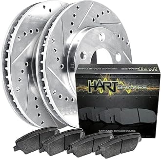 Hart Brakes Rear Brake Rotors Silver Drilled Slotted Ceramic Pads Compatible For 2003-2004 Dodge Dakota