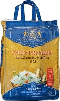 Crown Chefs Premier Basmati Rice - 160 oz (10LB) | Extra Long Aromatic Sella Rice | Fat-Free, Gluten-Free Whole Grain | Tasty and Delicious Flavorful