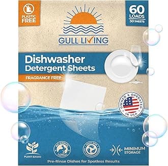 Eco-Friendly Dishwasher Detergent Sheets - Natural Dishwashing Detergent - Plant Based Dishwasher Soap Sheets - Unscented & Plastic Free Travel Size 60 Loads with sustainable Packaging.