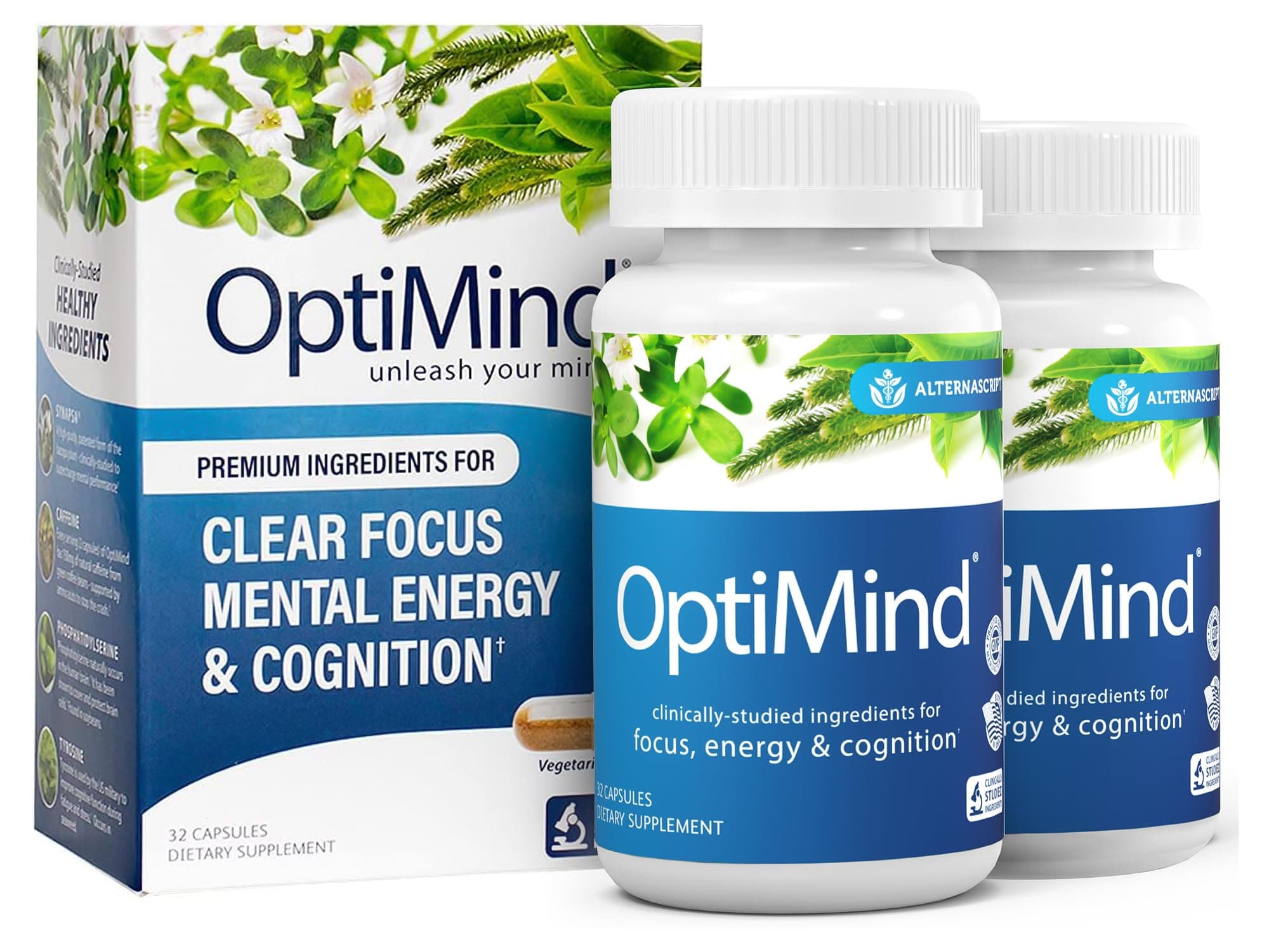 Optimind Brain Supplement for Memory and Focus, Nootropic with Synapsa®, Phosphatidylserine, Vitamin B1 B12, Non-GMO, Mental Clarity, Cognitive Support, Clinically Studied Ingredients, 64 Capsules