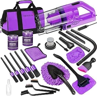 Viewsun 17PCS Car Cleaning Kit, Purple Car Interior Detailing Kit with High Power Handheld Vacuum, Detailing Brush Set, Windshield Cleaner, Cleaning Gel, Complete Auto Accessories for Women Gift