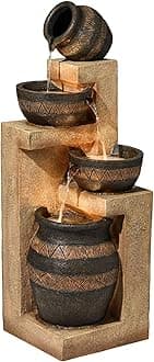 Cascading Bowl and Jug 46" High Large Rustic Indoor Outdoor Decor Faux Stone Floor Fountain with Light LED Standing Waterfall Water Feature for Outside Garden Patio Yard Backyard - John Timberland