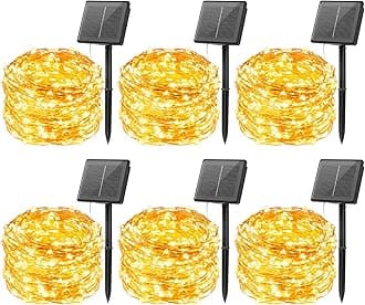 Brightown Outdoor Solar String Lights, 6 Pack 33Feet 100 Led Solar Powered Fairy Lights with 8 Modes Waterproof Decoration Copper Wire Lights for Patio Yard Trees Christmas Wedding Party (Warm White)