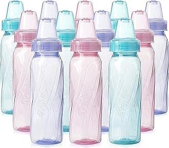 Feeding Classic Tinted Plastic Standard Neck Bottles for Baby, Infant and Newborn, Pink/Lavender/Teal, 8 Oz, 12 Bottles