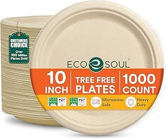 ECO SOUL 25 cm (10 inch) Compostable Plates (1000 Pieces) | 100% Biodegradable | Disposable & Environmentally Friendly | Robust Sugarcane Plates | Ideal for Appetizers, Snacks & To-go