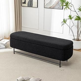 Boucle Storage Bench for Bedroom, Upholstered Teddy Ottoman Bench, Modern Extra Long Storage Bench for End of Bed/Entryway/Livingroom/Window (Black)
