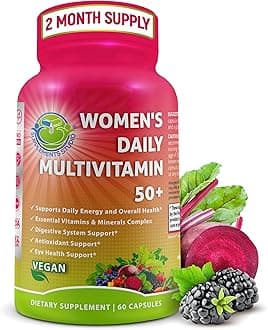 Women's Daily Multivitamin 50 Plus - Vegan Methylated Multivitamin for Women 50 and Over with Biotin, Organic Superfoods & Lutein - Eye, Energy, Gut & Optimal Health Support - Easy to Swallow Capsules