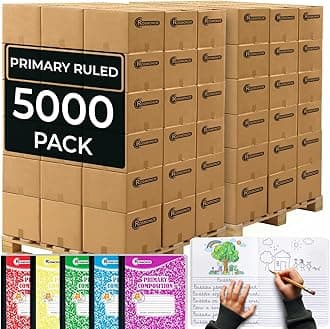 Mega Pallet (5000 Pack) Assorted Marble Composition Notebook, 100 Sheets (200 Pages), 9-3/4 x 7-1/2, Primary Ruled With Drawing, Grades K-2, Bulk School Supplies, 4-7 Days Transit