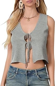 Faretumiya Women Y2k Button Down Crochet Knit Vest Sleeveless Hollow Out Crop Tops Vintage Casual V-Neck Versatile Streetwear