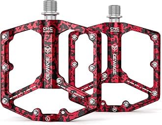 Road/Mountain Bike Pedals - 3 Bearings Bicycle Pedals - 9/16” CNC Machined Flat Pedals with Removable Anti-Skid Nails