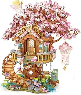 Cherry Blossom Tree House Building Blocks Set,Fairy Sakura Particle Construction Building Bricks Toy,Flowers Bonsai Home Decoration