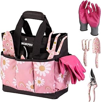 WORKPRO 5PCS Gardening Tools, Aluminum Heavy Duty Garden Tool Set with Bag, Ideal Gardening Gifts for Women, Pink