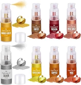 Edible Glitter Spray Set - Edible Luster Dust Set 8 Color - Metallic Shimmer Food Grade Dust Powder, Food Coloring Glitter Powder for Drinks, Cake Decorating, Baking, Chocolate, Candy, Icing - 5g Each