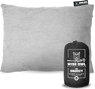 Wise Owl Outfitters Camping Pillow Compressible Foam Pillows – Use When Sleeping in Car, Plane Travel, Hammock Bed & Camp – Adults & Kids - Compact Small & Large Size - Portable Bag - SM Grey