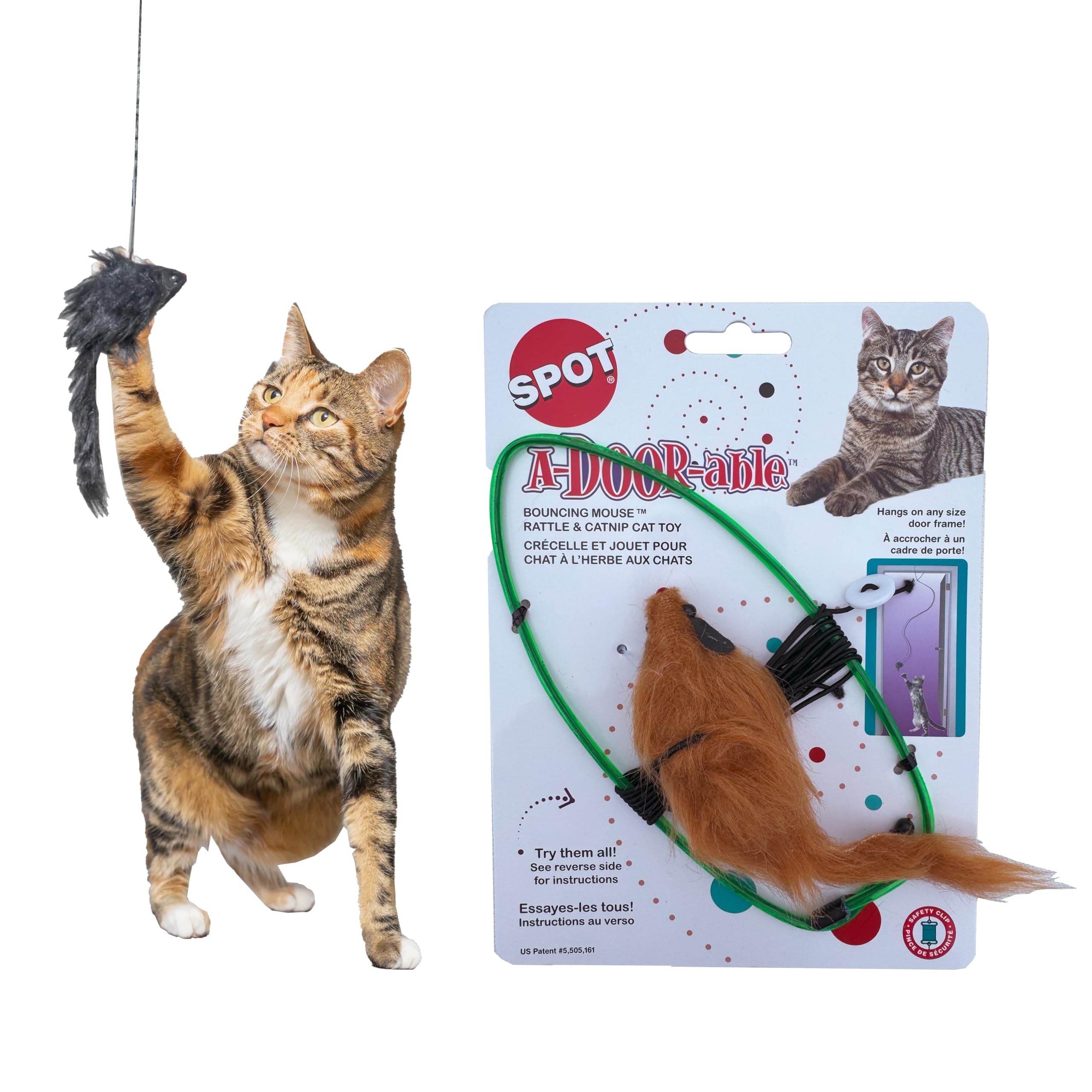 SPOT A-Door-Able Bouncing Mouse Cat Toy - Hanging Rattle & Catnip Interactive Toy, Entertain Cats for Hours, Indulge Natural Hunting Instincts, Provide Mental Stimulation, Suspend From Any Door Frame