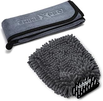 ShineXPro Microfiber Car Cleaning Cloth and Wash Mitt Kit - Includes OG Soft 500 GSM Extra Large (35x75 CM) Microfiber Cloth for Car and Dual Sided Chenille Microfiber Wash Mitt