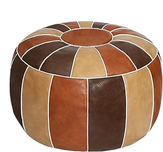 Thgonwid Unstuffed Handmade Moroccan Round Pouf Foot Stool Ottoman Seat Faux Leather Large Storage Bean Bag Floor Chair Foot Rest for Living Room, Bedroom or Wedding Gifts (Multi Color)