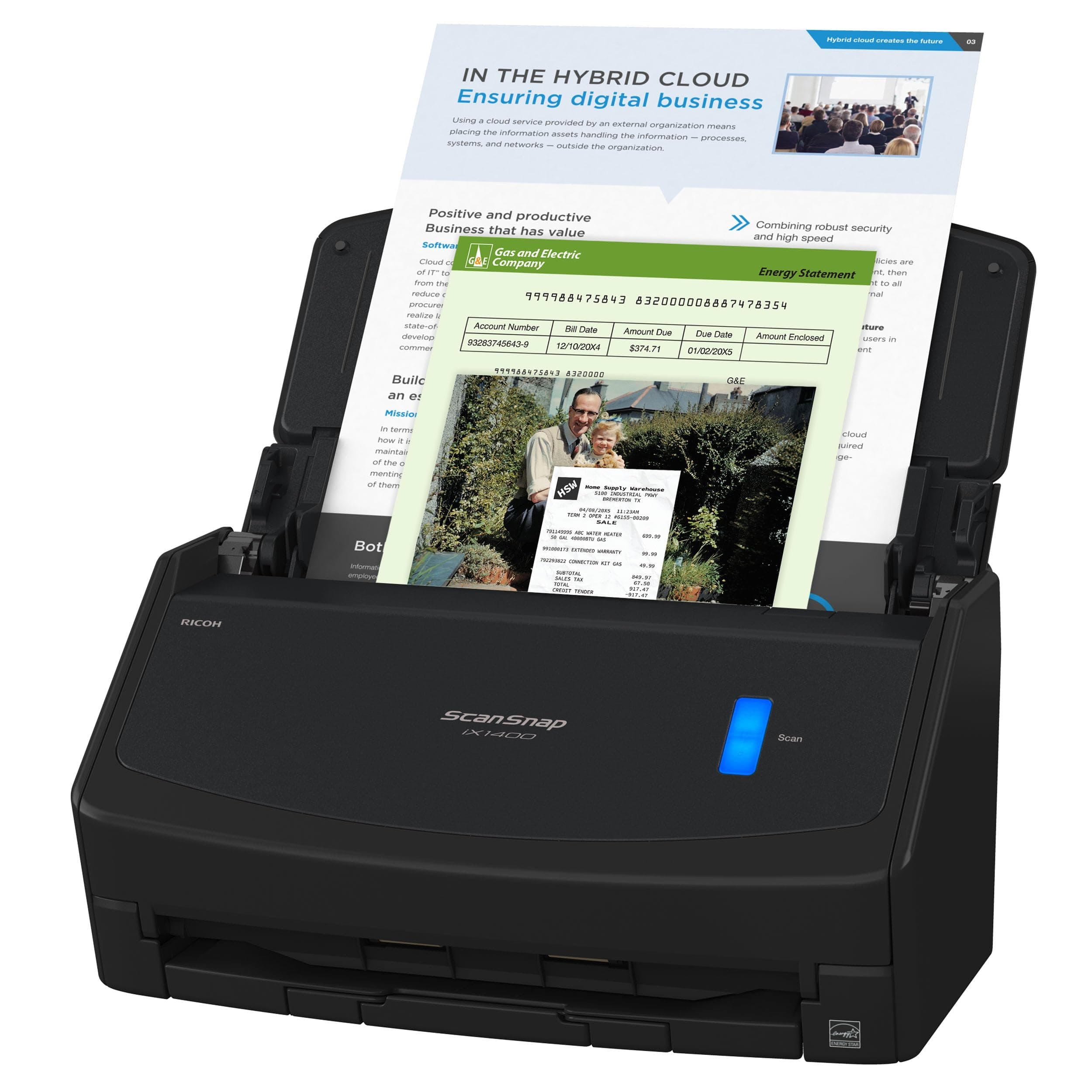 ScanSnap iX1400 High-Speed Simple One-Touch Button Color Document, Photo & Receipt Scanner with Auto Document Feeder for Mac or PC, Black