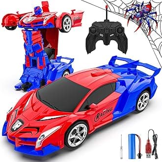 Transform Remote Control Car for Boys 4-7, 1:18 Scale Rc Cars for Boys Age 3-5, One-Button Deformation 360° Rotation Robot Toys, Spider Toys for 3 4 5 6 7 8 9 10 11 12 Years Old Kids (Red Spider)