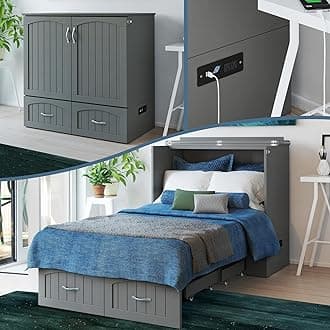 Southampton Murphy Bed Chest Twin XL with 6" Mattress, Storage Drawer & Built-in USB Charger, Grey