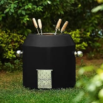 by Speedx- Charcoal Tandur with 4 Skewers | Home Cooking Tandoor Crafted with a Blend of Clay & Metal, (20x20x20) Inches, Cylindrical (Matt Black)