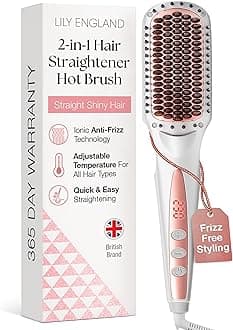 Lily England Ionic Hair Straightener Brush for Women - Anti-Scald Design with Fast Heating Adjustable Temperatures Ranging from 80-230 °C - Hot Straightening Brush for Hair Styling in Rose Gold