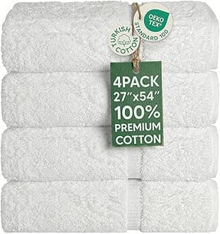 Hotel & Spa Quality 100% Cotton Premium Turkish Towels | Soft & Absorbent (4-Piece Bath Towels, White)