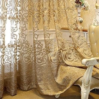 Polyester 1 Panel European Style Sheer Curtain Grommet Top Luxury Window Screening Curtain for Living Room Hollow Semi-Shading Voile Curtain Simple Modern Curtain Drape Brown