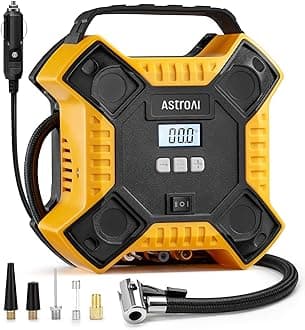 AstroAI Car Tyre Inflator Air Compressor 12V DC & 160PSI Integrated Metal Structure Digital Car Tyre Pump with LED Light, Preset Pressure and Auto Stop for Car Bike Motorcycle, and Others