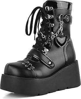 Platform Ankle boots for Women Goth Rave Boots Kawaii Shoes High Heel Round Toe Zipper Wedges Mid Calf Booties