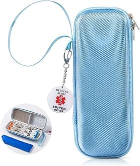 EpiPen Medical Carrying Case, Epi Pens Carrying Case for Travel, Medication Organizer Bag, Fits 2 EpiPens, Asthma Inhaler, Allergy Medicine, With Ice Pack, Programmable NFC Medical Warning Tags(Blue)