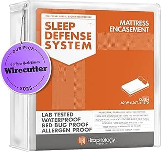 HOSPITOLOGY PRODUCTS Mattress Encasement - Zippered Bed Bug Dust Mite Proof Hypoallergenic - Sleep Defense System - Queen - Waterproof - Stretchable - Standard 12" Depth - 60" W x 80" L