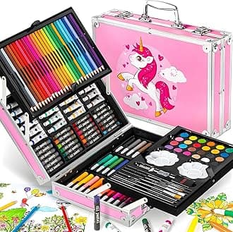 145 Pieces Art Set for Kids with Unicorn Theme Storage Case, Art and Craft Supplies Kit for Drawing and Painting with Oil Pastel, Water Color, Color Pencils, Sketch Pen (Unicorn Design-Pink)
