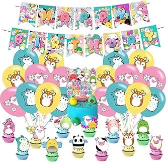 Cute Birthday Decorations, Cute Party Supplies Include Happy Birthday Banner, Cake Topper and Cupcake Toppers, Balloons for Kids Party Decor