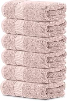 – White Classic Luxury Hand Towels | Cotton Hotel spa Bathroom Towel | 16x30 | 6 Pack | Pink