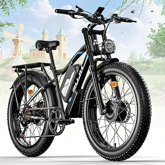3000W Dual Motor Ebike for Adults 52V 25Ah Fast Electric Bike for Men Women 38 MPH,Up to 100 Miles,26" Fat Tire Lockable Suspension Electric Bike for Snow Off-Road Commuter Mountain E-Bike PU256