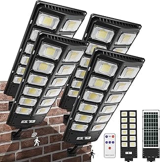 4 Pack Outdoor Street Lights, 504 LEDs 6500K Solar Street Lights Outdoor Waterproof with Motion Sensor for Yard, Garden, Parking Lot, Patio, Front Door (4)